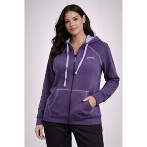 Asics women purple fleece full-zip hoodie active workout sweatshirt